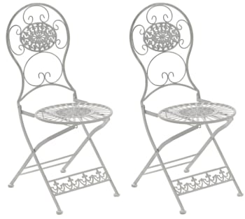 MANI - Lot de 2 chaises de jardin pliables en métal Blanc antique