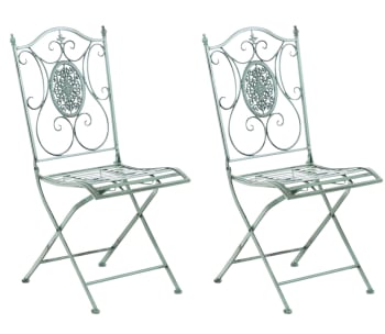 SIBELL - Lot de 2 chaises de jardin pliables en métal Vert antique