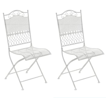 KIRAN - Lot de 2 chaises de jardin pliables en métal Blanc antique