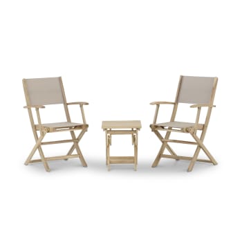 JAVA LIGHT - Set balcon table basse 40x40x45cm + 2 chaises beige textilene