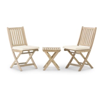 Java light - Set balcon terrasse table basse 40x40x45cm + 2 chaises avec coussins