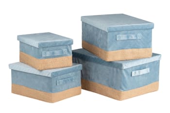Set de 4 cajas azul de terciopelo 40x30x20cm