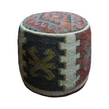 Pouf en coton et laine tissé main à motifs colorés