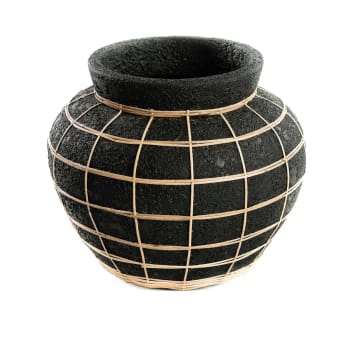 BELLY - Vase en terre cuite noire naturel H27