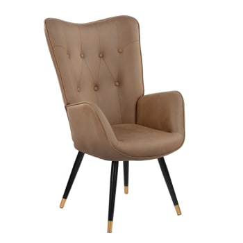 Gepolsterter Sessel aus Retro-Vintage-Stoff mit goldenen Punktfüßen
