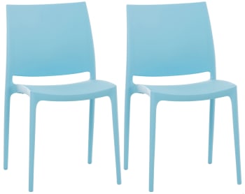 MAYA - Lot 2 chaises de jardin empilables en plastique Bleu clair