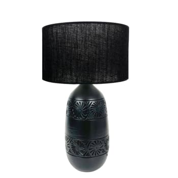 Terre cuite - lampe Kéo MAYA noir H.47 cm abat-jour jute noir