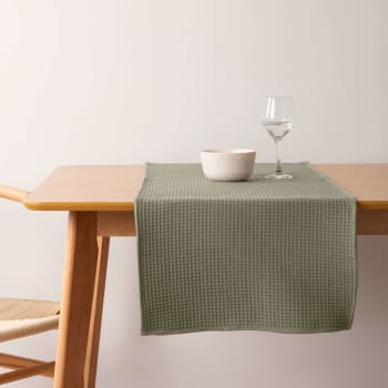 WAFFLE - Camino de mesa 100% algodón verde 45x140 cm