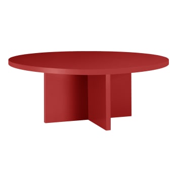 BLOCKIE-PAUSA - Table basse ronde, plateau résistant MDF 3cm rouge Flamme 100cm