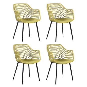Bradley - Lot de 4 fauteuils de table extérieur en polypropylène jaune