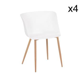Olly - Lot de 4 fauteuils de table extérieurs blanc et pieds en métal