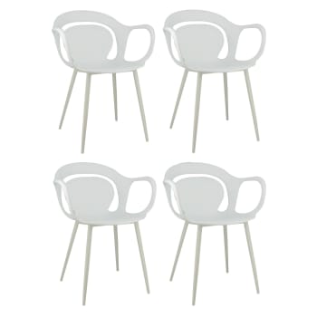 Alan - Lot de 4 fauteuils de table extérieur en polypropylène blanc mat