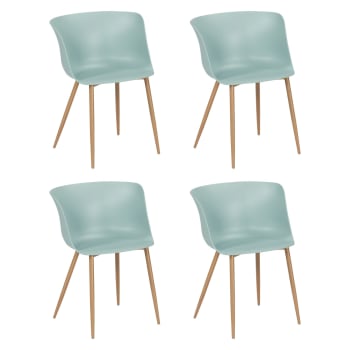 Olly - Lot de 4 fauteuils de table extérieurs céladon et pieds en métal