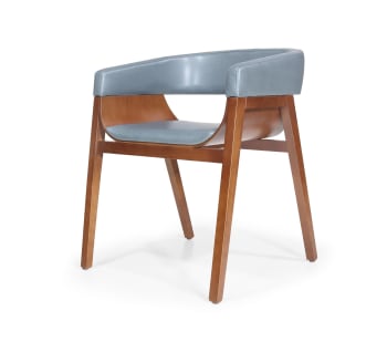 CANNOA - Chaise en bois avec assise en simili cuir bleu