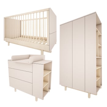 TRIO - ROMY - Chambre bébé : Trio - lit évolutif 70x140 commode armoire beige