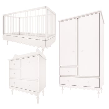 TRIO - BABUSHKA - Chambre bébé : Trio - lit évolutif 70x140 commode armoire blanc