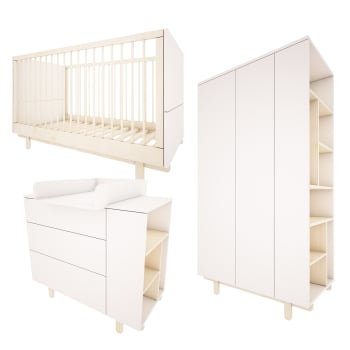 TRIO - ROMY - Chambre bébé : Trio - lit évolutif 70x140 commode armoire blanc