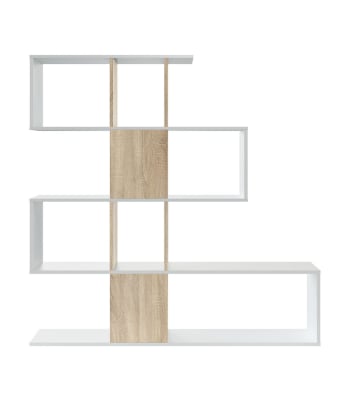 Zigzag - Bibliothèque 4 niveaux, 11 compartiments effet bois - H145 x L145 cm
