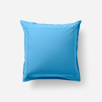 Neo - Taie d'oreiller carrée percale de coton uni brodé bleu 64 x 64 cm