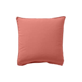 Songe - Taie d'oreiller carrée lin et coton lavé uni rouge 64 x 64 cm