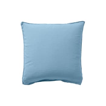 Songe - Taie d'oreiller carrée lin lavé uni bleu 64 x 64 cm