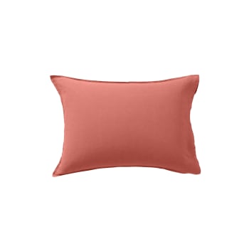 Songe - Taie d'oreiller rectangulaire lin et coton lavé uni rouge 50 x 70 cm