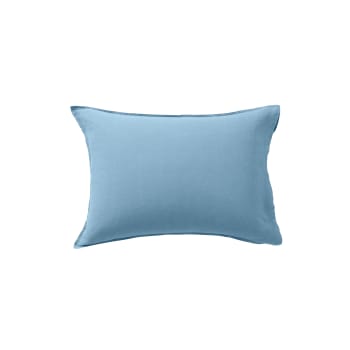 Songe - Taie d'oreiller rectangulaire lin lavé uni bleu 50 x 70 cm