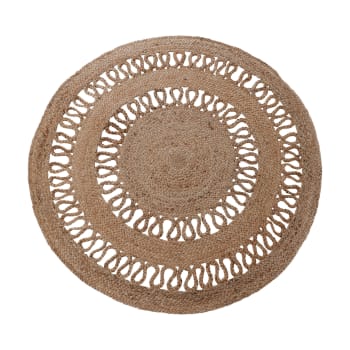 Alfombra redonda de yute natural tejido marrón diámetro 120 cm