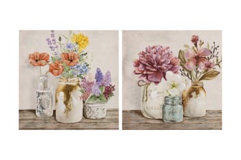 Cuadro con jarrones y flores secas color crudo, beige, gris y verde 35x50  cm