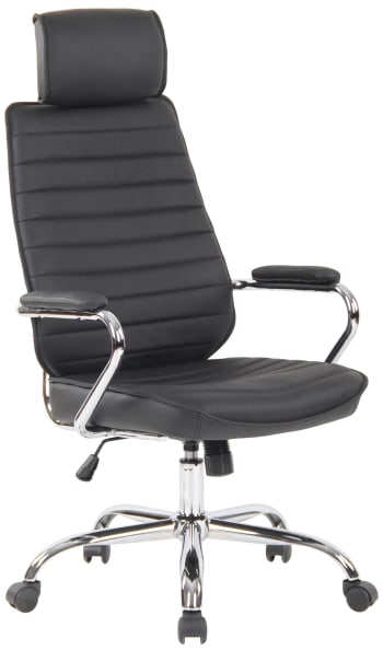 RAKO - Chaise de bureau réglable pivotant en véritable cuir Noir
