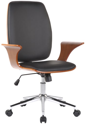 BURBANK - Chaise de bureau réglable pivotante en similicuir Noyer / Noir