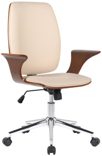BURBANK - Chaise de bureau réglable pivotante en similicuir Noyer / Crème