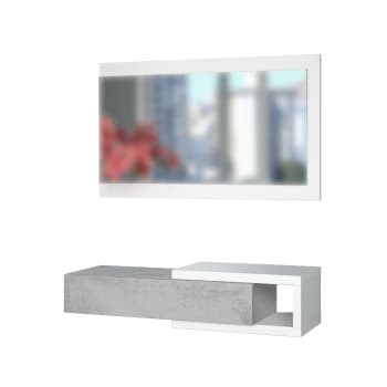 ENZO - Recibidor con espejo y 1 cajón blanco y cemento