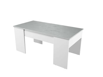 Gotham - Table basse avec plateau relevable et rangement - Blanc / Béton