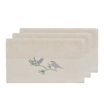 Spring birds - Lot de 3 serviettes invité en coton Blanc Cassé 30x50 cm