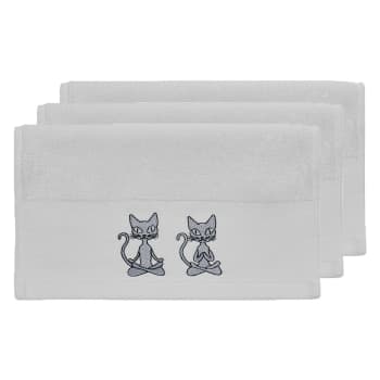 Yogi cat - Lot de 3 serviettes invité en coton Blanc 30x50 cm