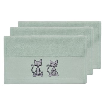 Yogi cat - Lot de 3 serviettes invité en coton Menthe 30x50 cm