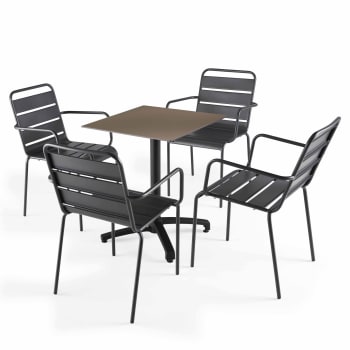 Opéra - Ensemble Table de jardin stratifié taupe et 4 fauteuils gris