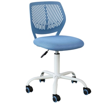 FineBuy Sedia Girevole Blu Velluto Poltrona Scrivania Ergonomica 80-100 cm, Design Sedia Senza Ruote