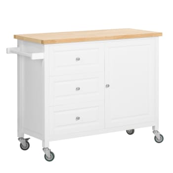 Carrito de cocina con 1 puerta y 3 cajones metal blanco