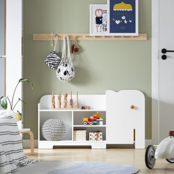 Mueble con almacenaje para niño, blanco - Camila - con 7 compartimentos y 6  cestas grises y rosas