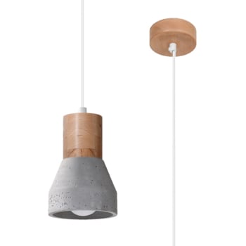 Qubic - Lámpara colgante madera gris y natural concreto, madera  alt. 120 cm