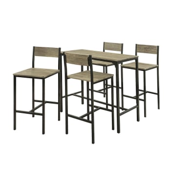 Tavolo da pranzo con 4 sedie marrone e nero in metallo e mdf