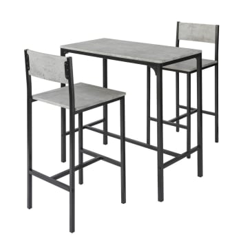 EASYCOMFORT Set 2 Sgabelli da Cucina in Truciolato e Acciaio con Piano  Liscio e Poggiapiedi, 32.5x32.5x65 cm, Bianco e Legno