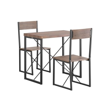 Tavolo con 2 sedie marrone e nero in metallo e mdf