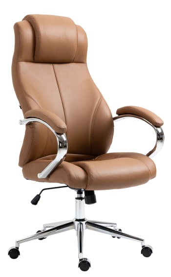 Salford - Chaise de bureau Pivotant ergonomique en véritable cuir Marron clair