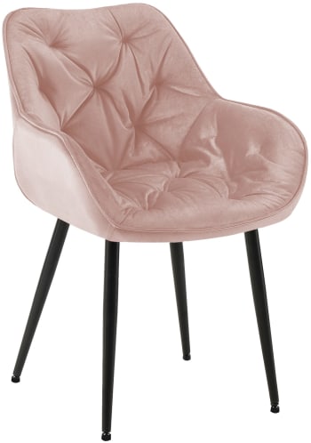 Tanna - Silla de comedor con pies de métal y asiento de terciopelo rosado