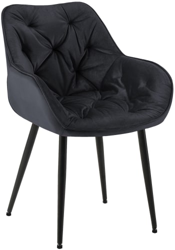 Tanna - Silla con patas de metal y asiento en terciopelo negro