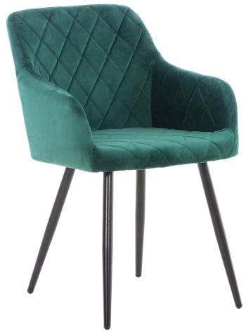 SHILA - Chaise de salle à manger avec accoudoirs en velours Vert