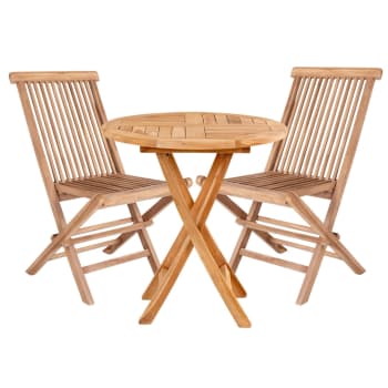 Table de jardin Ø 70 cm + 2 chaises en teck